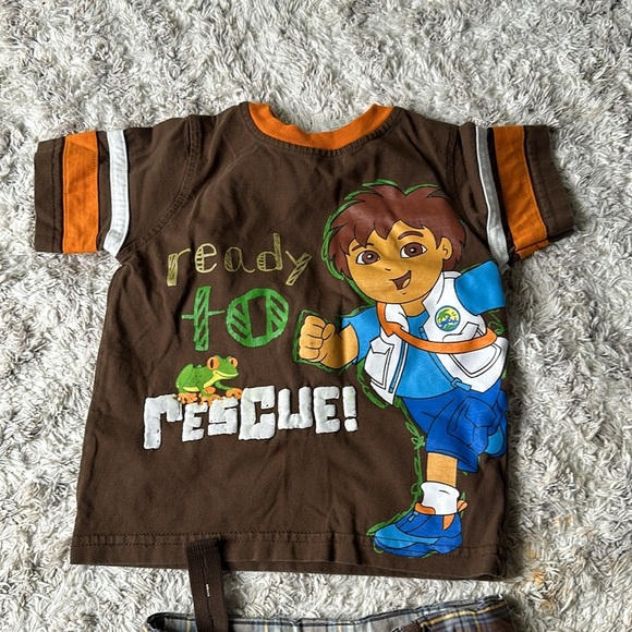 3T boys cargo shorts with adjustable waist plaid brown, nickelodeon, Dora shirt - Picture 2 of 8